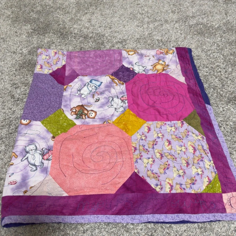 Denton Quilt Guild  Cat Lady Cotton Patchwork Purple Cat Print Makeup Purses‎